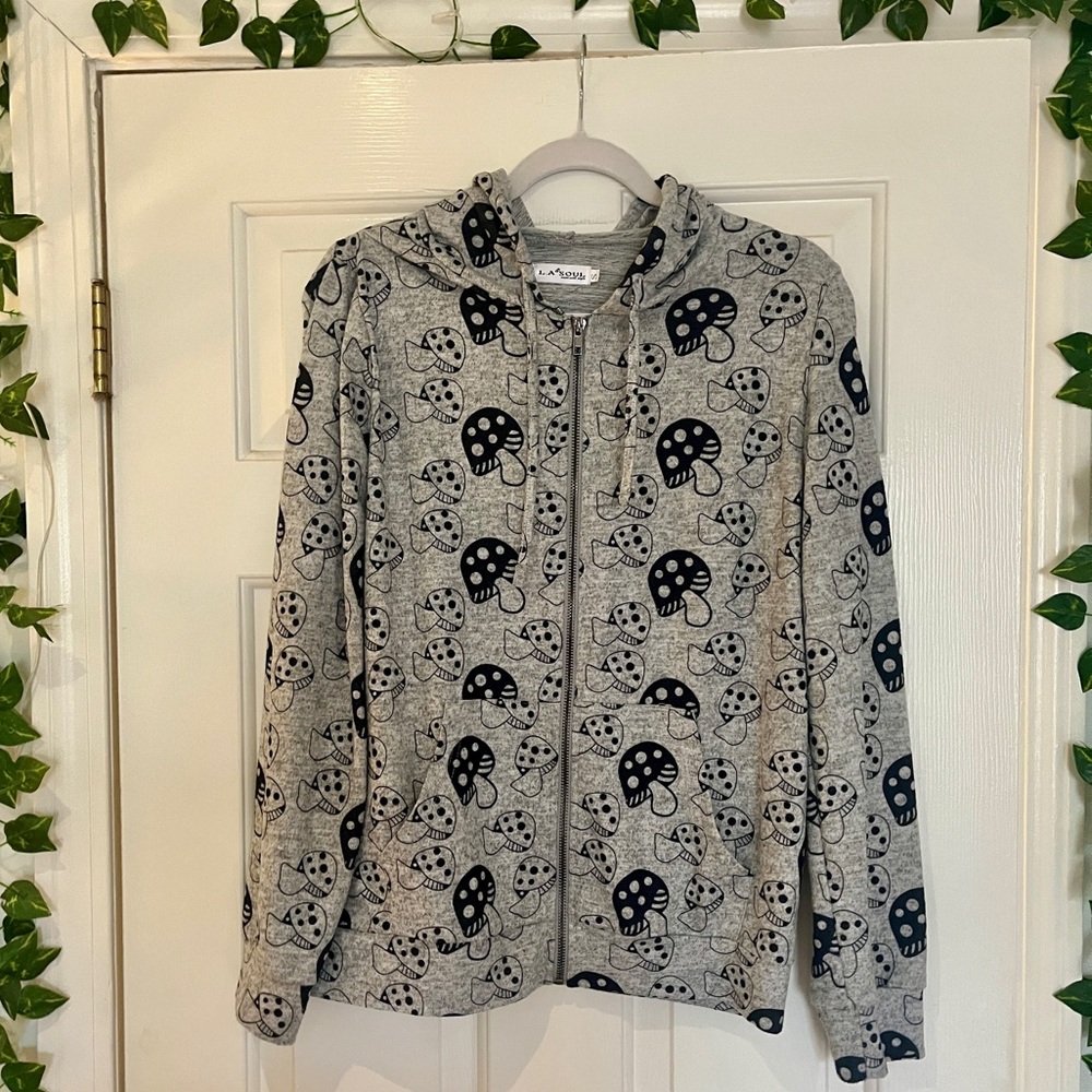 Gray Mushroom Pattern Hoodie S